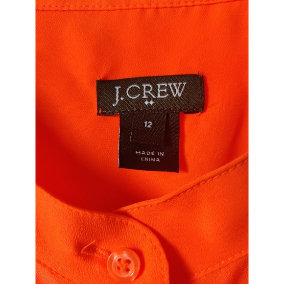 J. Crew Women's L Sleeveless Button-Down Blouse Double Pocket High Neck Orange - Picture 3 of 5